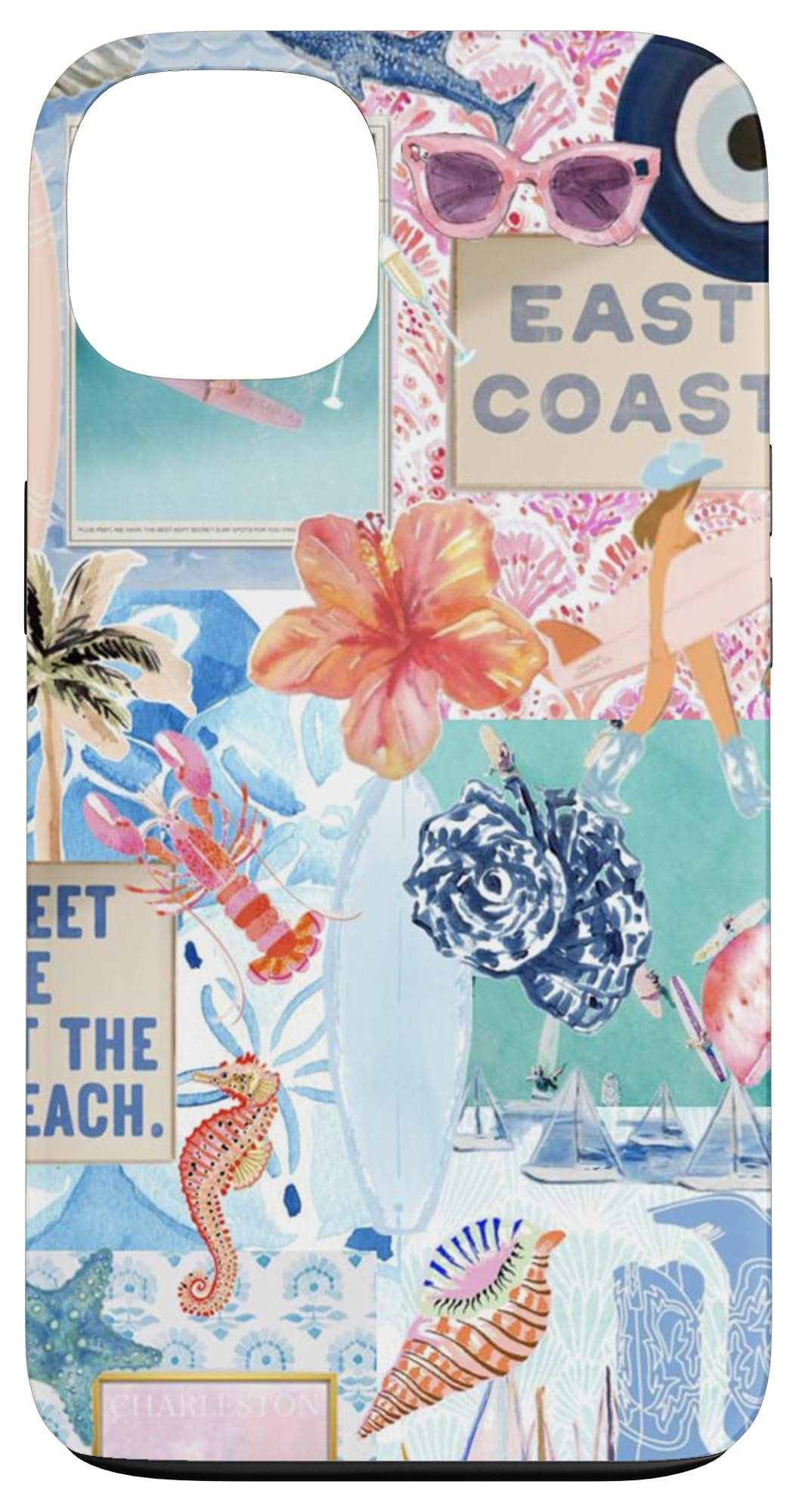 Aesthetic Beach Summer Coastal Cowgirl Blue Preppy Collage Case for iPhone 13