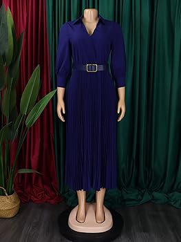 スーツ・フォーマル・ドレス acka velour long dress Pmuul Women's 3/6 Sleeve Flared V-Neck Pleated Long Dress:Wedding