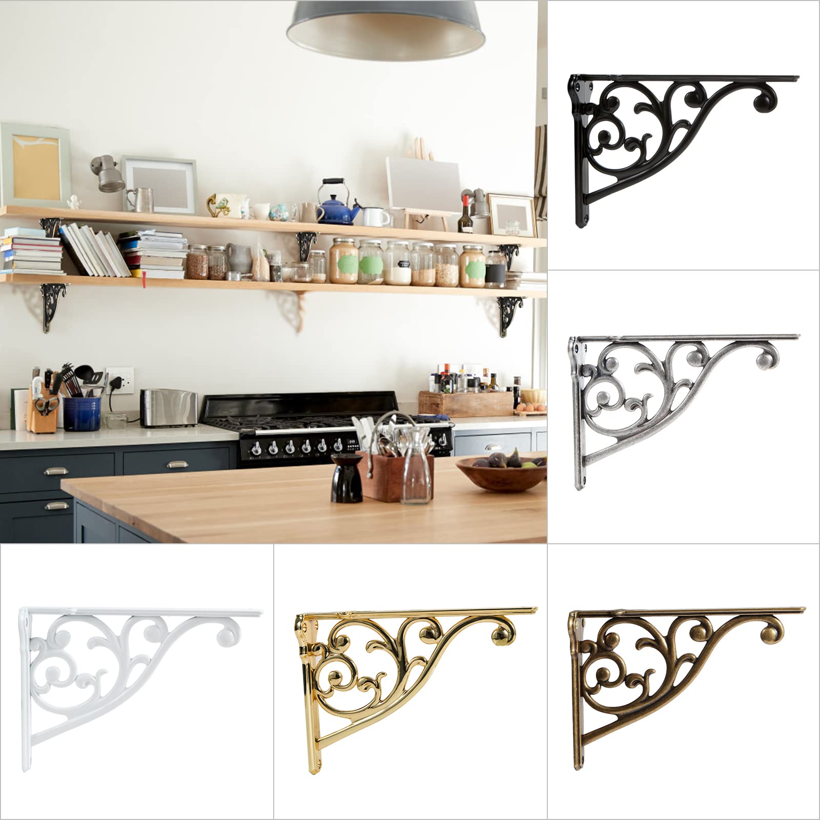 KHTUMEWARE-NQ Antique Brass Shelf Brackets 4-Pack in Antique Brass — KHTUMEWARE