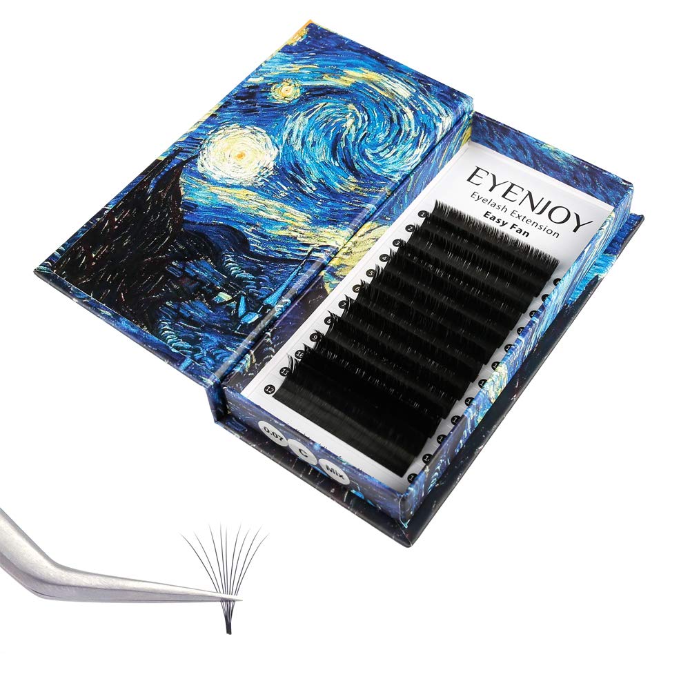 EyenjoyVolume Eyelash Extensions Easy Fan Volume Lashes，Premade Fans Rapid Blooming Lashes C Curl,0.07mm,Length Mix 8~15mm,Easy Fanning 3D 4D 5D 6D 7D 10D,Self Fanning Individual Lashes