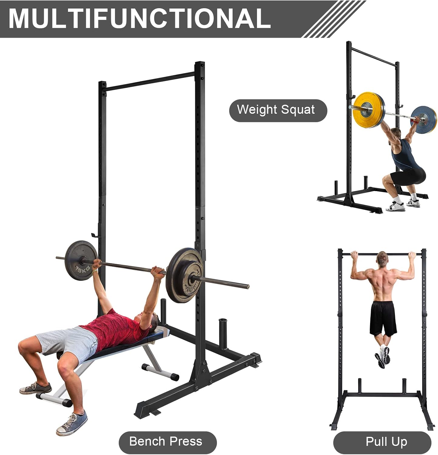 PEXMOR Squat Rack 550 LB Capacity, Squat Stand with J-Hooks & Pull Up Bar & Barbell Weight Plate Storage, Power Cage Exercise Stand for Bench Press, Weightlifting and Strength Training