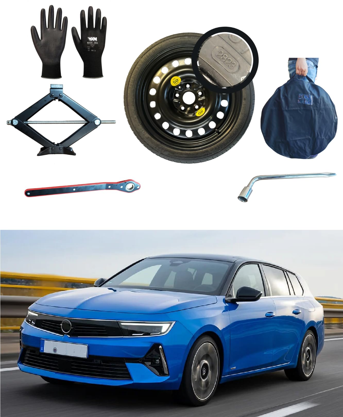 Notrad 17" kompatibel mit Opel Astra L mit Wagenheber, Schlüssel, Handschuhe und Tasche