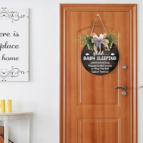 Miniatura 5 de Letrero redondo de madera para colgar en la puerta delantera, de 12 x 12 pulgadas, con texto en inglés Please Do Not Knock Or Ring The Bell