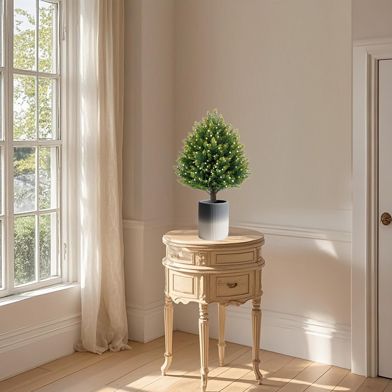 21'' Artificial White Berries Topiary Ball Trees with Ground Spike, UV Resistant Fake Plant Brush, 2 Pack Artificial Cedar Shrubs for Outdoor Indoor Front Porch Garden - Image 7