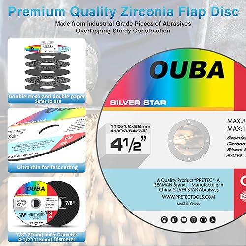 Miniatura 3 de OUBA Disco de aleta para rueda de corte y muela abrasiva, 43 discos de amoladora angular de 4 12 pulgadas, incluyendo ruedas de corte, disco de
