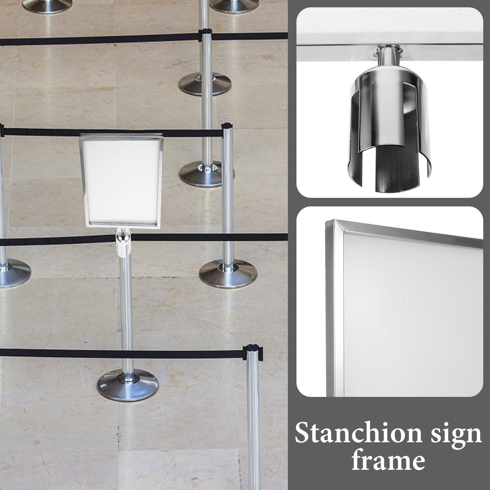 UKCOCO Support de Panneau de Signalisation Facile à Installer Porte-panneaux A3 pour Poteau en Acier Inoxydable Argenté et Résistant la Déformation pour Aéroport et Stations