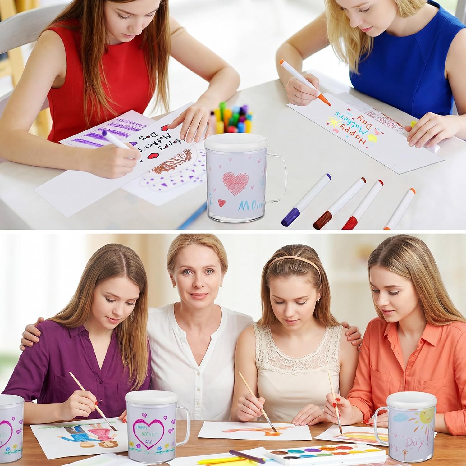 Umigy 36 Set Mother's Day DIY Color Your Own Cups Bulk Painting Your Own Mug Craft for Mom 8 oz DIY Drawing Coffee Cup Ideas Mothers Day Coloring Party Favors Gifts for Grandma Home Activities