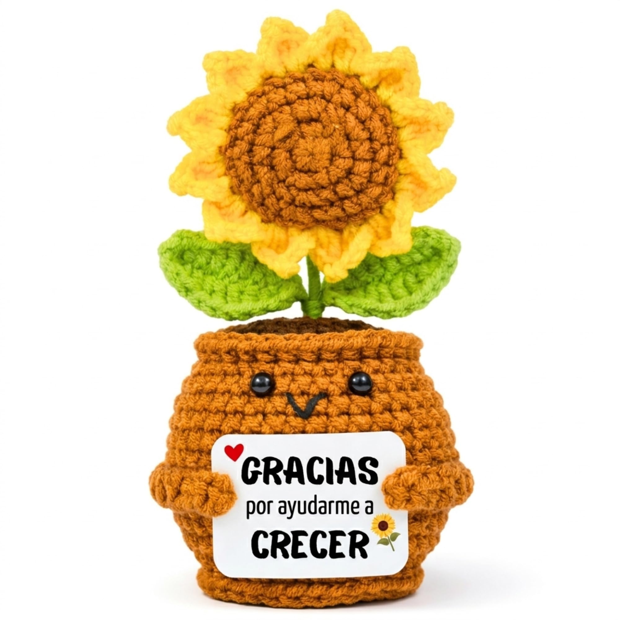 EQUIK PRODUCTS Regalo Profesora/Profesor – Girasol de Ganchillo “Gracias por ayudarme a Crecer” – Regalo Profe Fin de Curso, Maestra, Profesora Infantil o Guardería – Detalle Original para Profesores