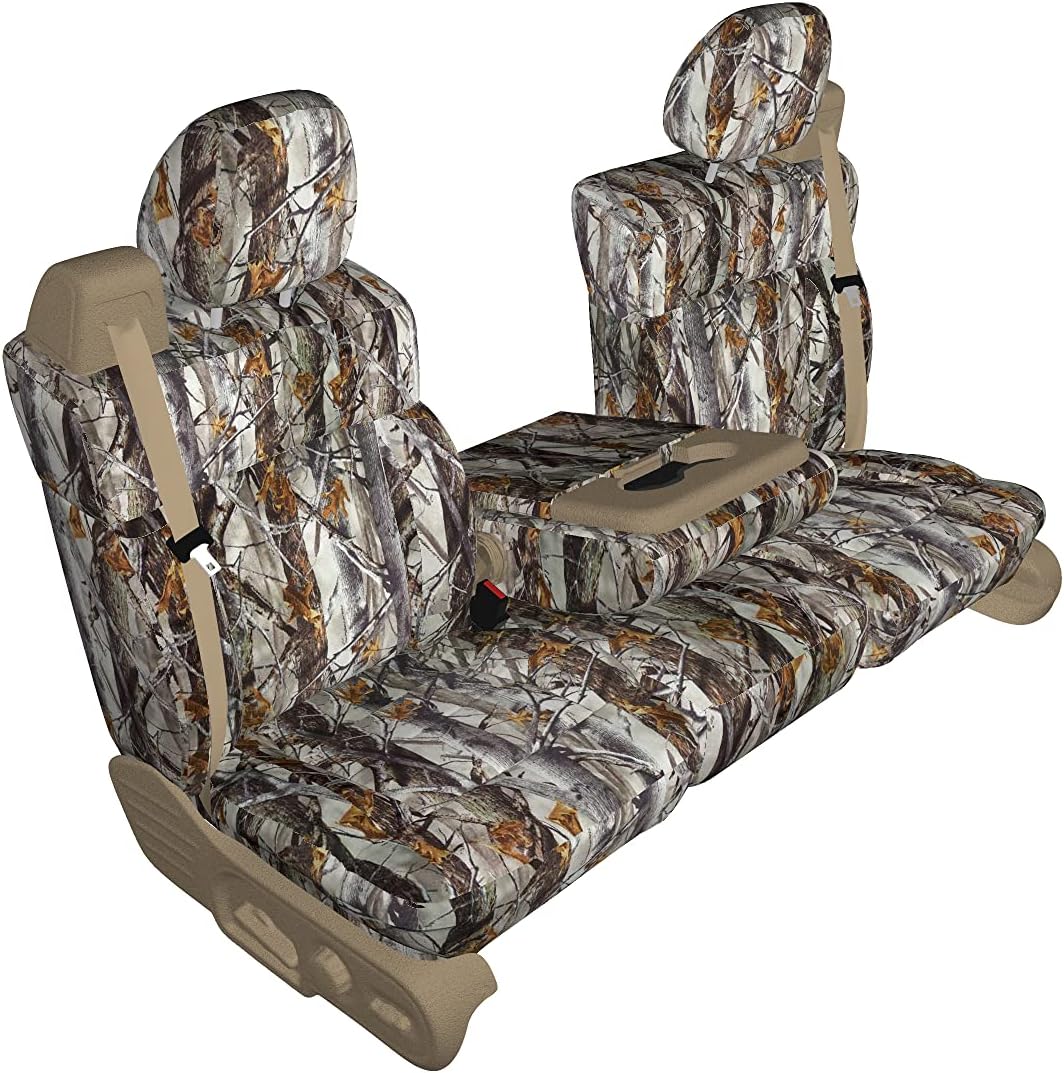 1999-2002 Chevy Silverado, Suburban, Tahoe, GMC Sierra, Yukon Front Exact Fit Seat Covers, Choose Seat Style, Color and Fabric (C988 40/20/40 Manual,Solid Center armrest, Camo Endura