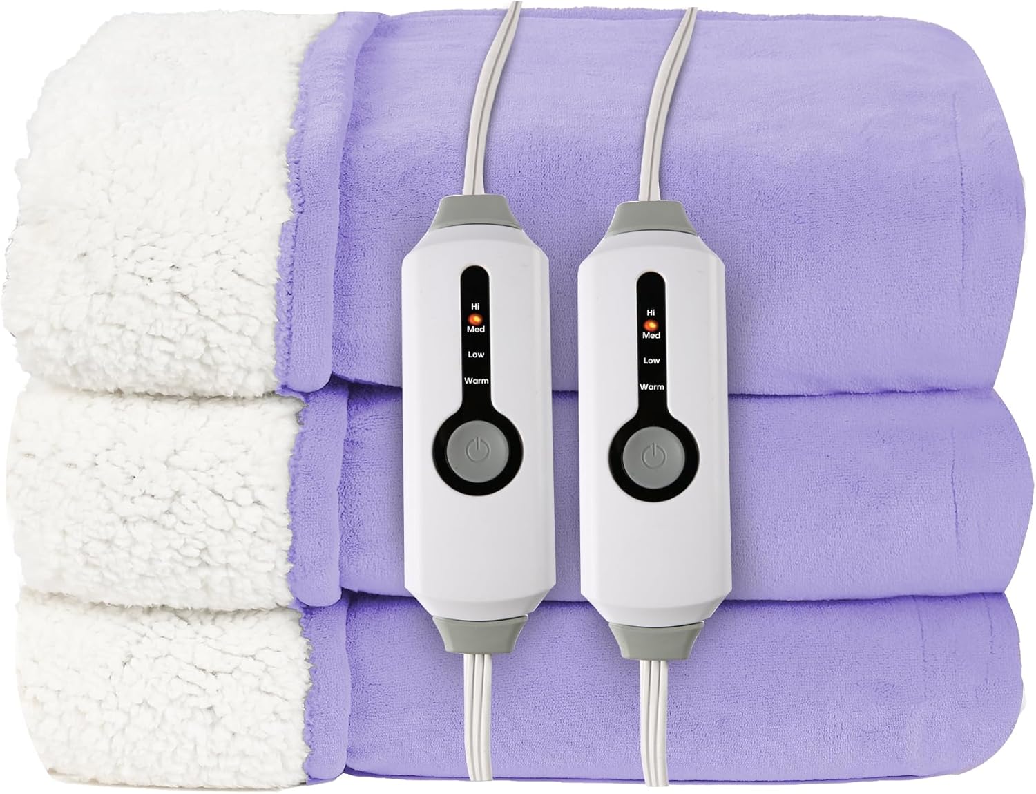 Electric Heated Blanket Queen Size 84"x90" - Coral Fleece & Sherpa Fabric Dual-Sided, 4 Heat Settings & 10 Hours Auto Off, Soft Warming Throw for Home, Office, or Bed, Machine Washable, Light Purple - Image 7