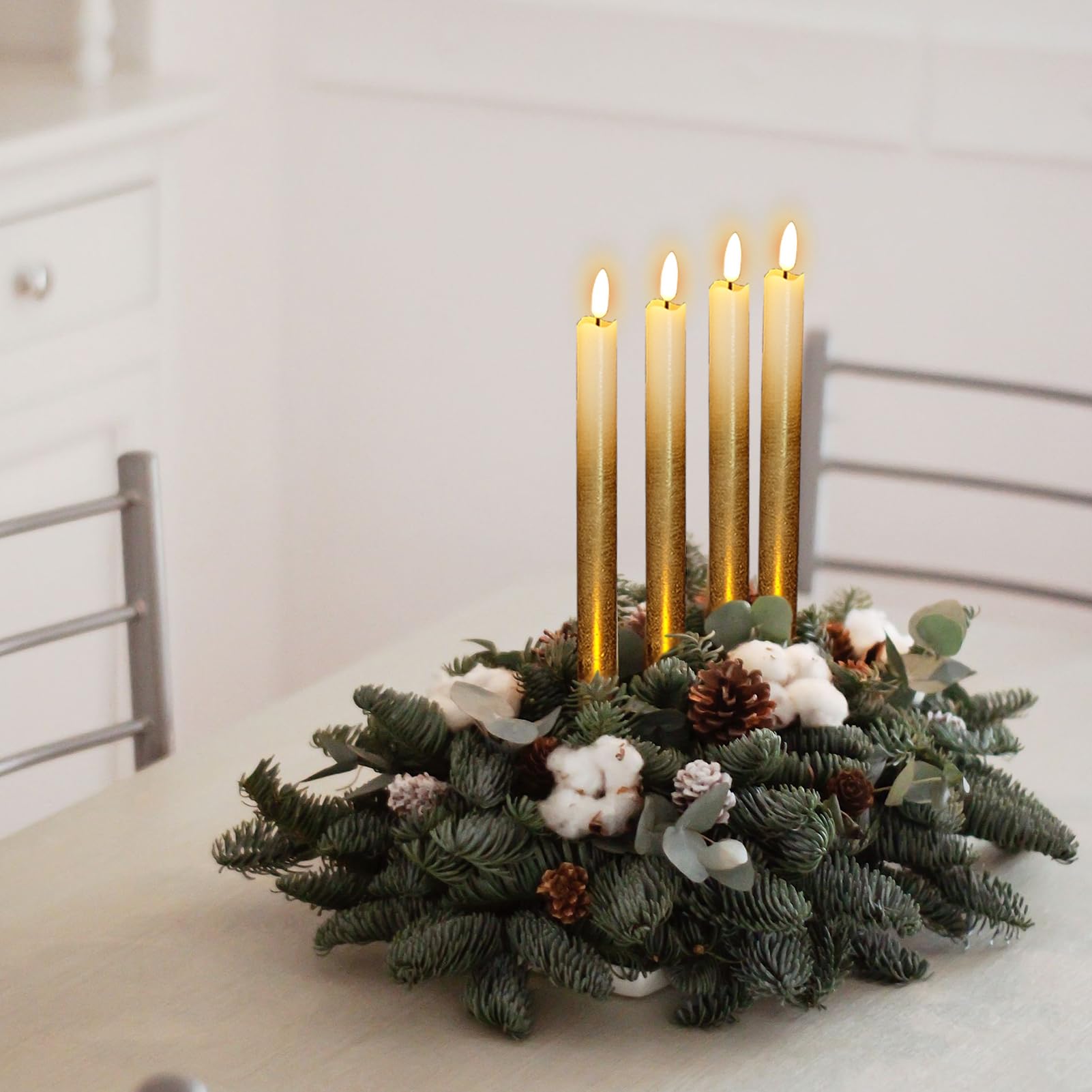 Set di 6 candele coniche senza fiamma, senza fiamma, funzionamento a batteria, con timer remoto, in vera cera, con stoppino 3D, in vera cera, decorazione per cene, matrimoni e vacanze (2 cm