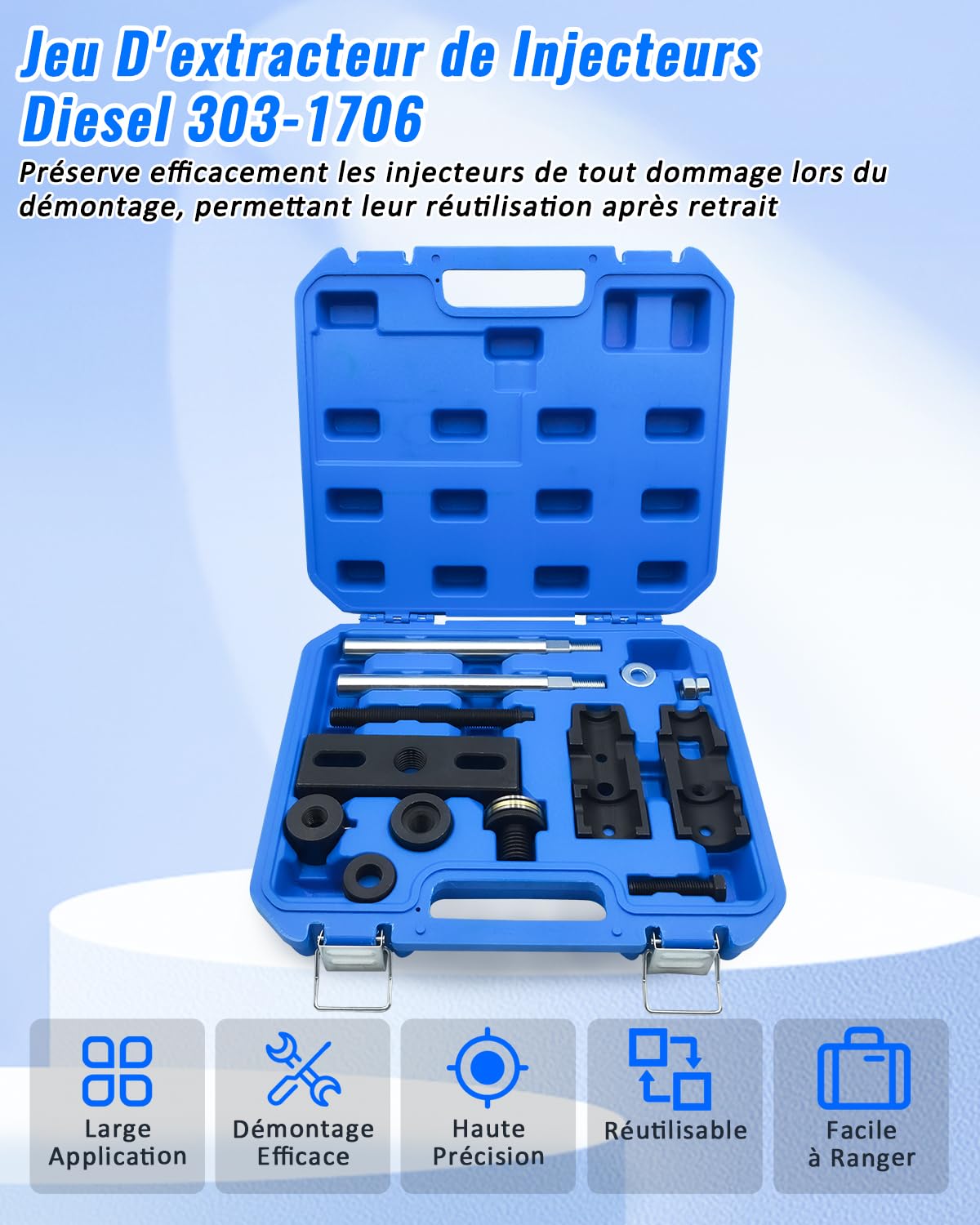 Jeu Extracteur D'injecteurs Diesel 303-1706 Compatible avec Ford EcoBlue 2.0 TDCi & pour Tourneo, Transit, Focus, Edge, Galaxy, S-Max, Mondeo, Ranger, Kuga, D'outil D'extracteur de Injecteurs