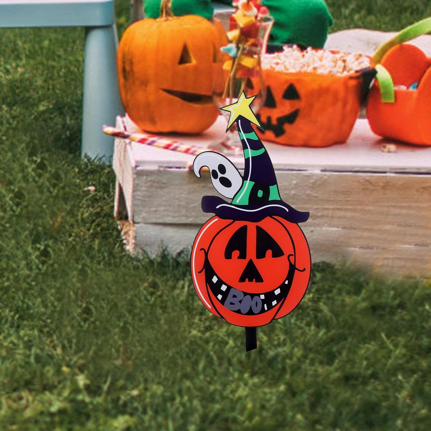 Abaodam Halloween Decorative Pumpkin Yard Sign with Colorful Expressions, 3mm Acrylic Double-sided Printing, Outdoor Lawn Festival Decoration for Halloween Garden and Party