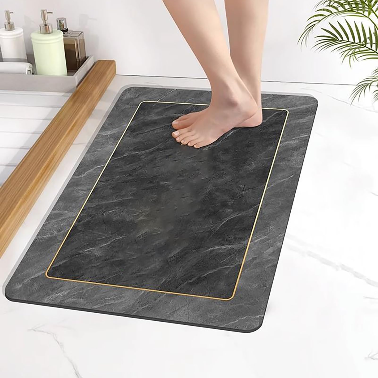 Diatomite Stone Bath Mat 80x120cm, Tappeto Antiscivolo, Tappeto in Gomma Fondo, Asciugatura Rapida Tappetino, Lavabile Morbido in Microfibra, per Soggiorno, Casa, Moderna Lavabile