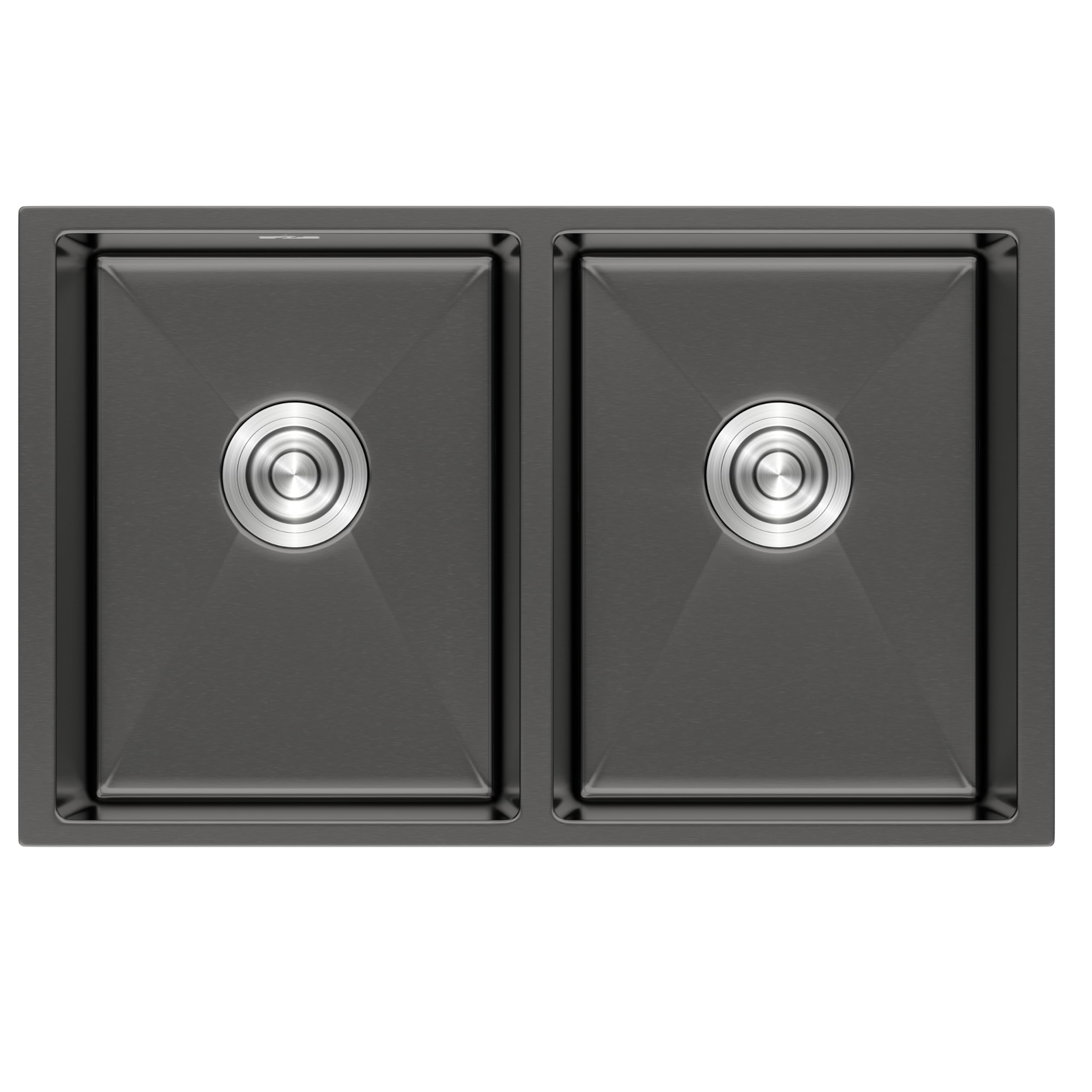 Fregadero de Cocina Doble Seno 760x470 mm, 2 Cubetas 200 mm Altura, Sobre Encimera, Desagüe Ø110 mm (Negro)