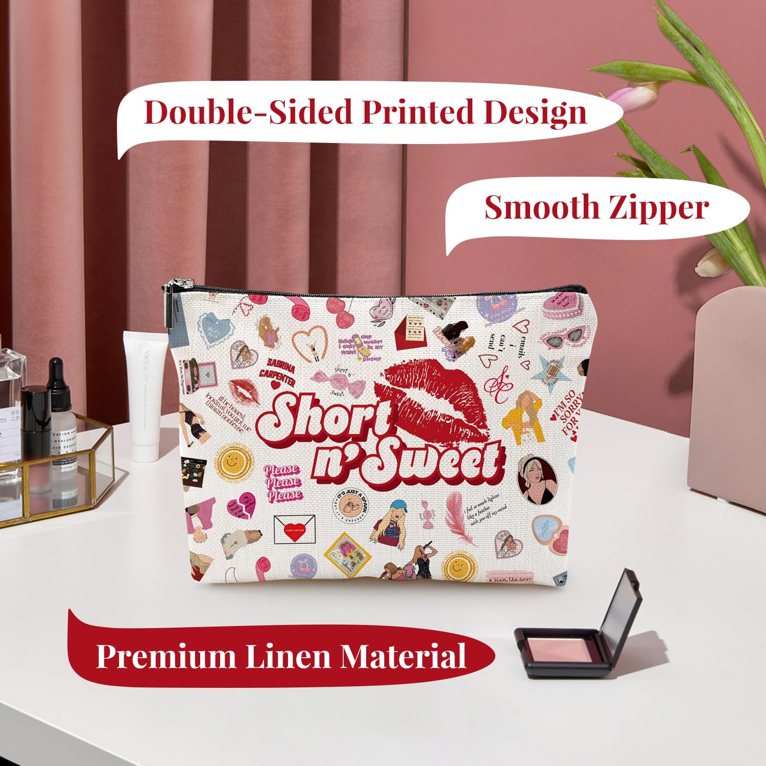 Singer Makeup Bag with Zipper, Make up Bags for Women Daughter Sister Friends Singer Merch Cosmetic Bag Musical Gifts for Music Lovers - Image 3
