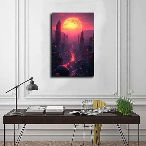 Miniatura 3 de Retro Futuristic City Poster Neon Skyline Wall Art for Sci-Fi And Synthwave Decor Poster Print Decorative Painting Canvas Wall Art Living Room