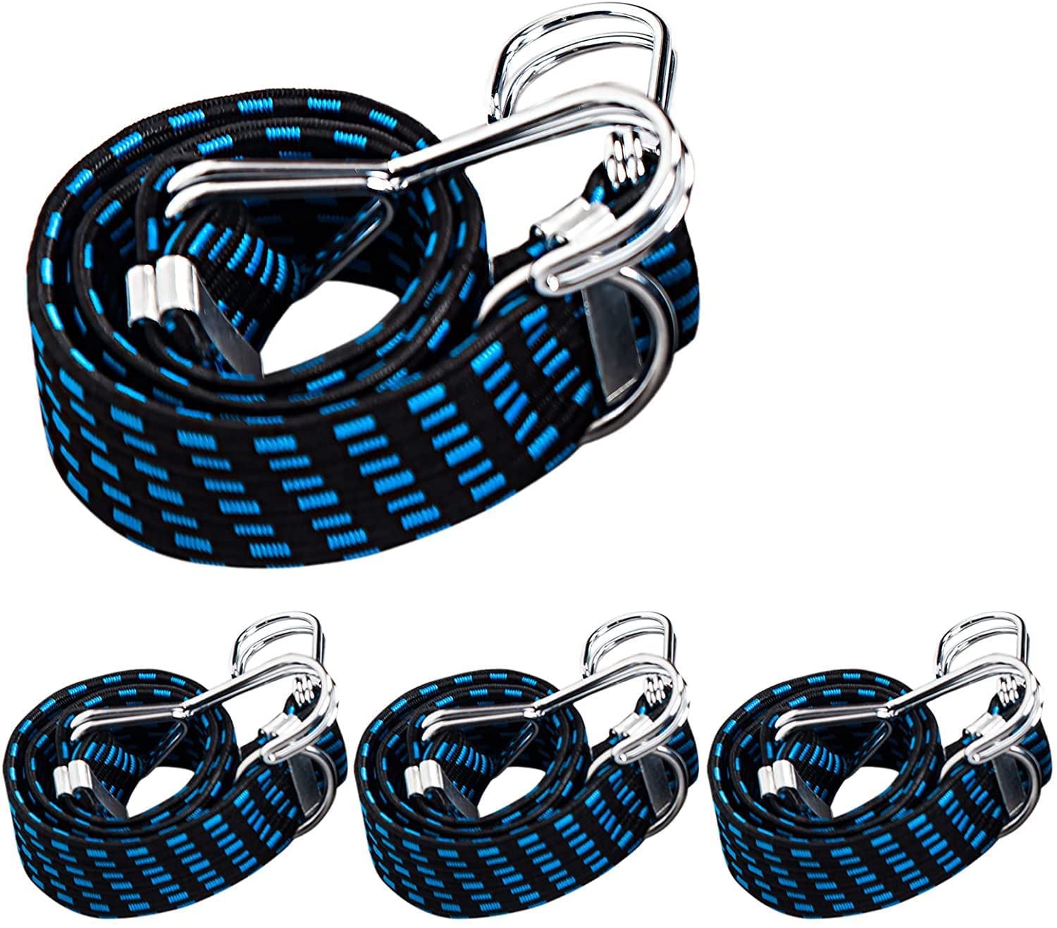 sthira® 4pcs luggage strap for motorcycle bike with metal hooks, 3.3ft high elasticity bungee cord elastic rope for cargo travel packaging