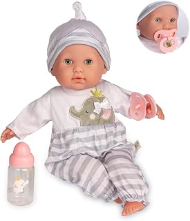 JC Toys Berenguer Boutique 15" Realistic Soft Body Baby Doll, Open/Close Eyes, Bottle & Pacifier, Grey - Ages 2+