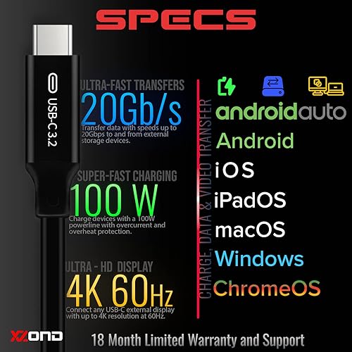 Miniatura 2 de Cable USB C a C 3.2 Gen 2x2 - Transferencia de datos de 20 Gbps - Video de monitor HDR 4K 60Hz - Carga PD de 100 W - Compatible con Thunderbolt -