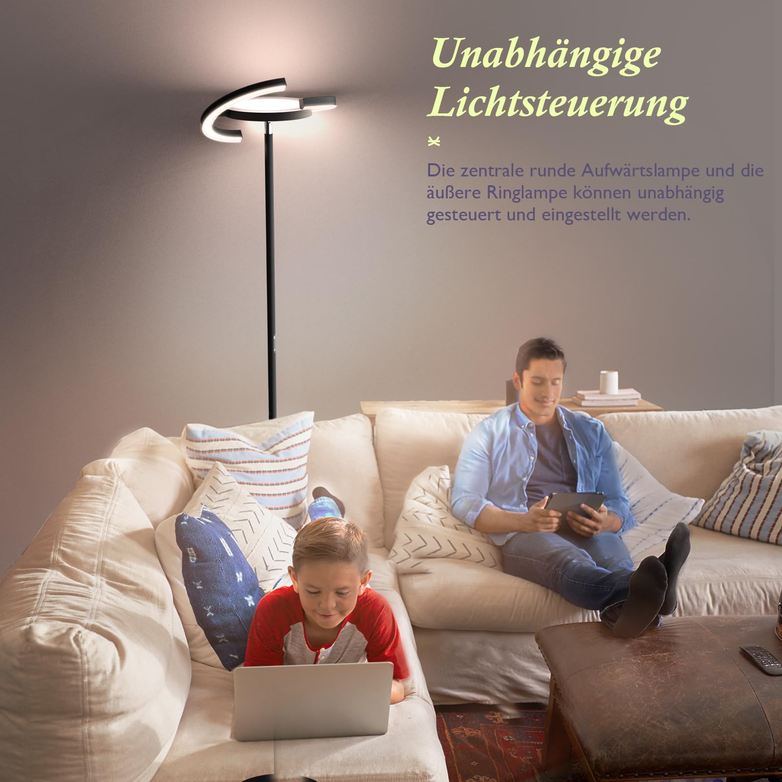 FIMEI Stehlampe, Stufenlos dimmbar & 3000K - 6000K Farbtemperaturen, Fernbedienung/Touch Unabhängige Steuerung, Augenschonend, Uplighter Stehlampe für Wohnzimmer