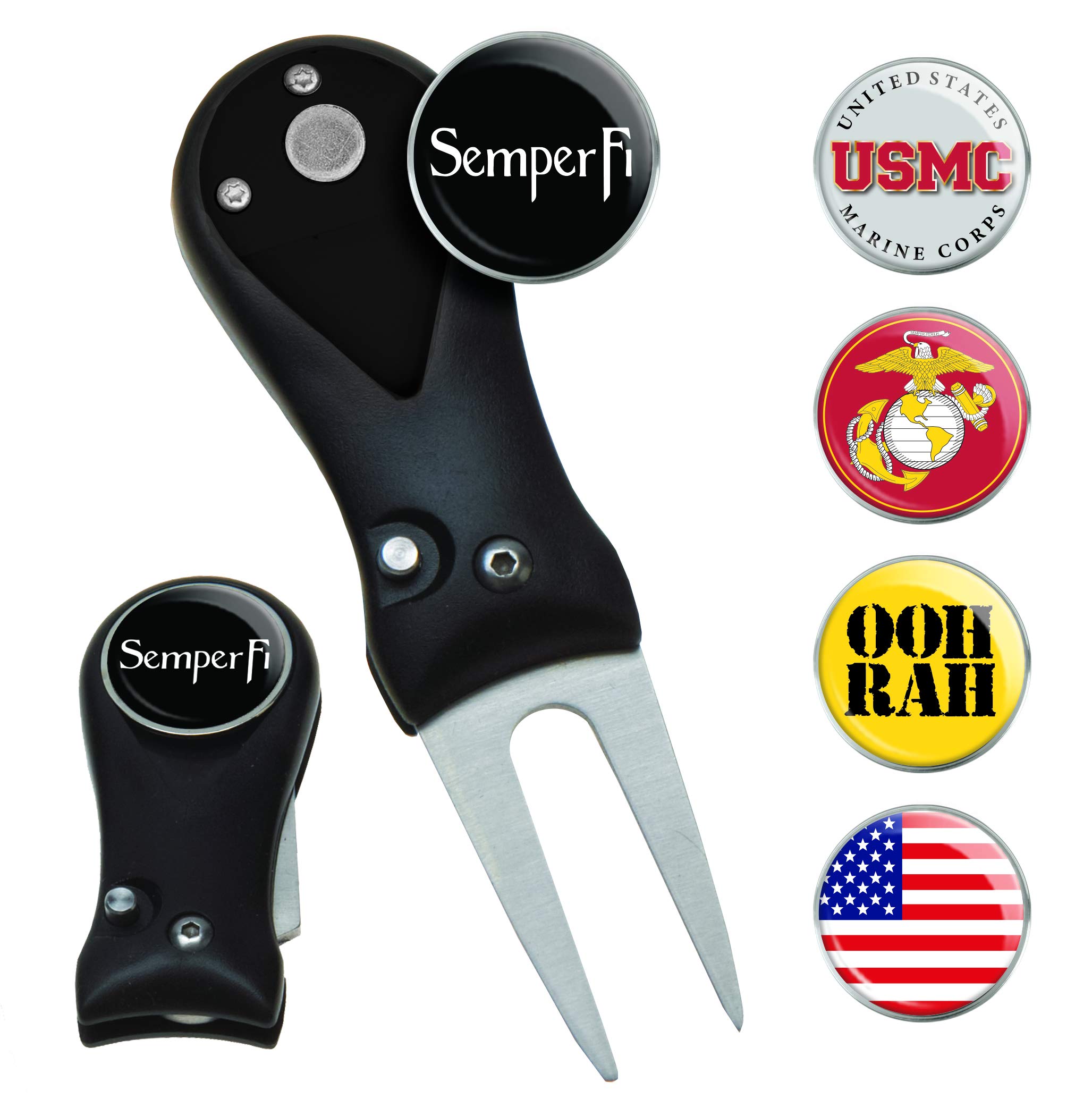 Clip Wipes Marines Divot Tool (Black), 5 Ball Markers