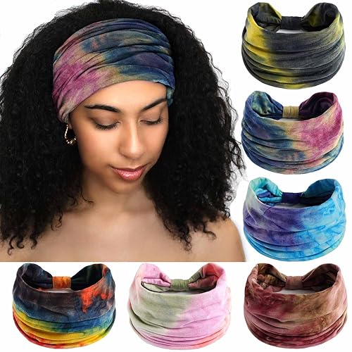 Miniatura 8 de Olbye Diademas anchas anudadas con turbante floral, antideslizantes, elásticas, para entrenamiento, para yoga, bufandas para el cabello, accesorios