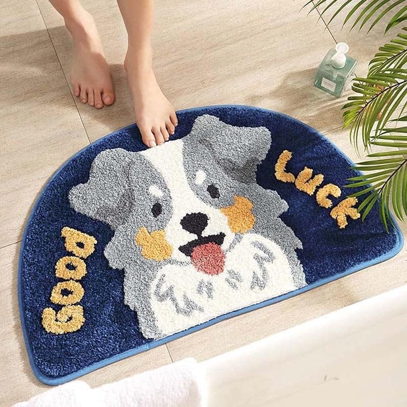 Home Decor Cute Design Bathroom Mat Super Absorbent and Non Slip Bath Mat Machine Washable Thick Fluffy Floor Mat for Lenovo Tab M8 (HD) Shower, Bedroom and Balcony (Multicolor Good Luck Dog, BHB.A)