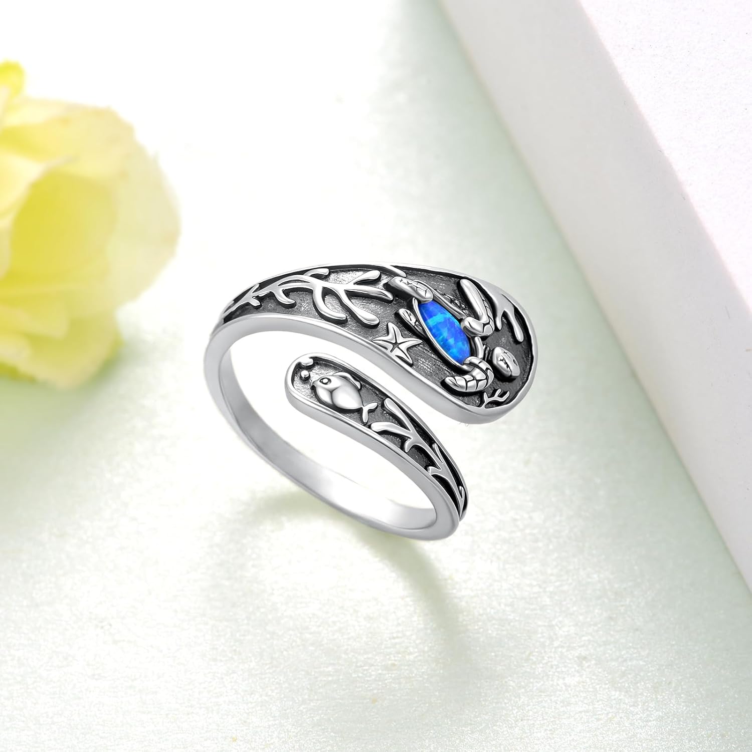 Turtle Ring 925 Sterling Sliver Opal Turtle Spoon Ring Turtie Jewelry Gifts for Women