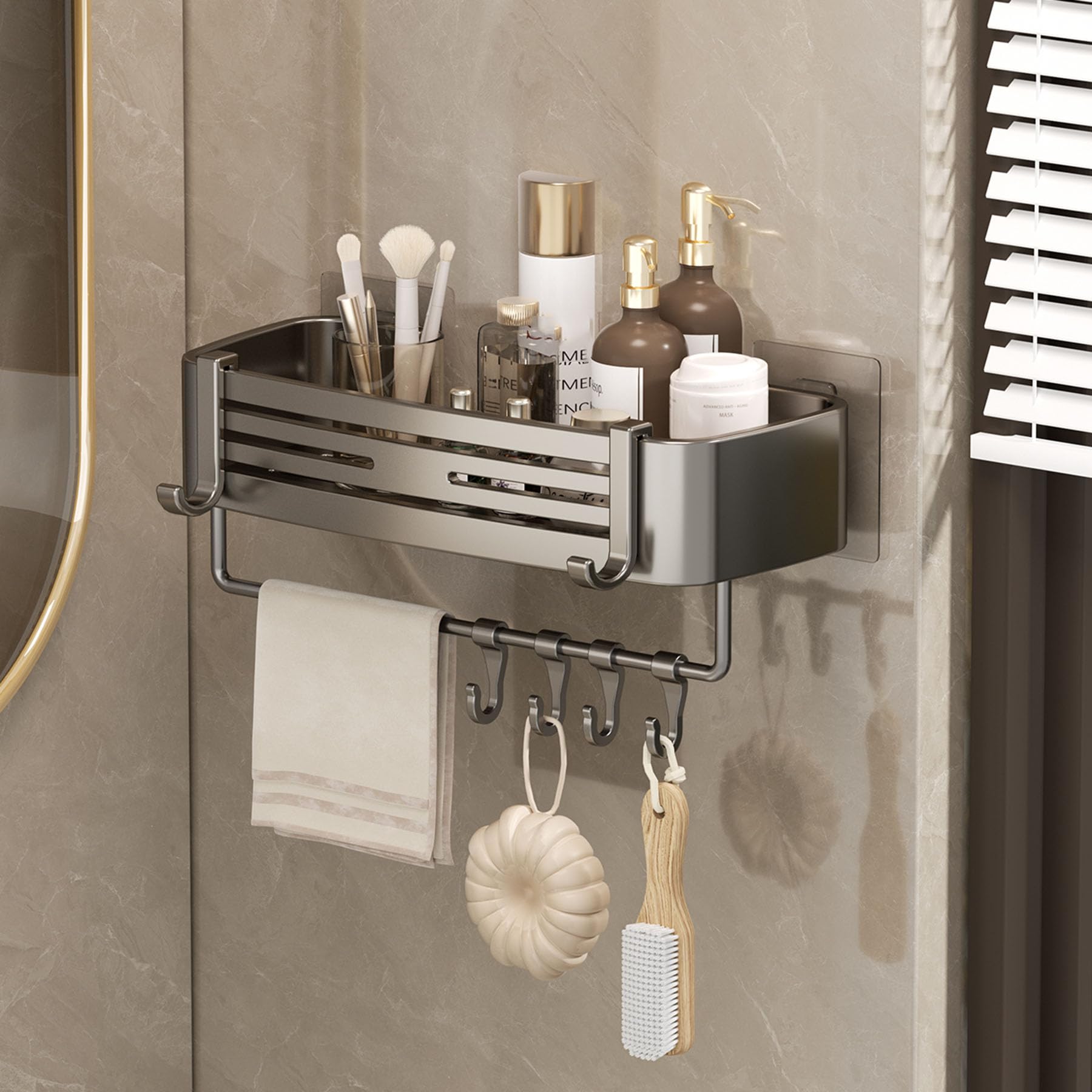 SRURLLUG Adhesive Shower Caddy Hanging Organizer Shelves Rack No Drill Bathroom Organize Shelf Large Capacity Storage Rack With