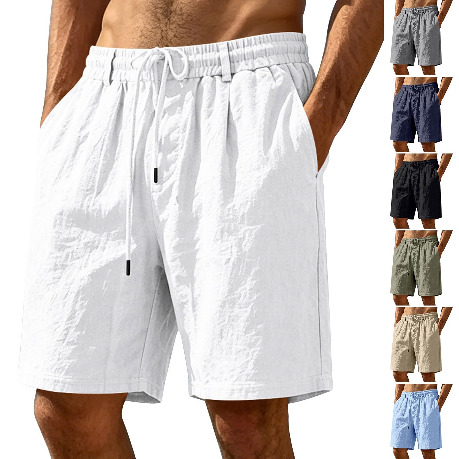 Short de plage en lin pour homme, fin, léger, respirant, jambe droite