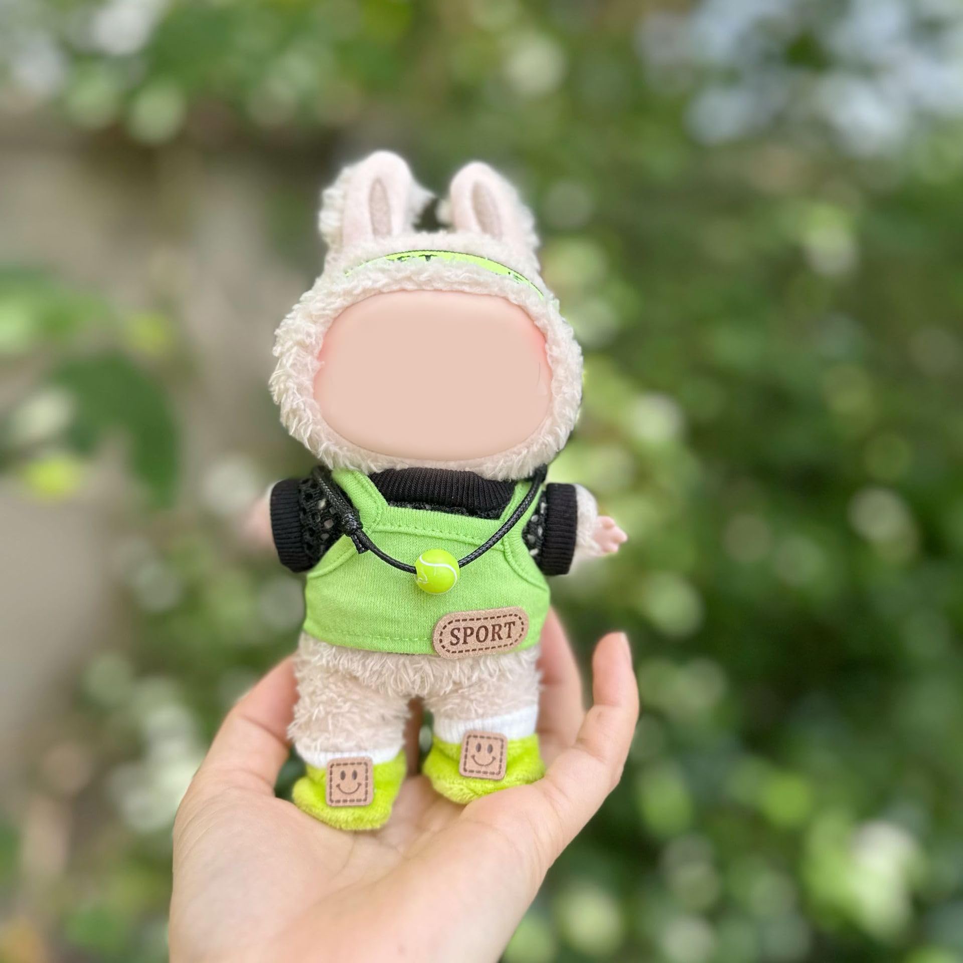 ★ 〇〇ページ　ラブブ用　コスチューム 緑5点セット　まとめて用 Amazon.co.jp: Labubu 17cm人形用服、5点スポーティーな衣装セット