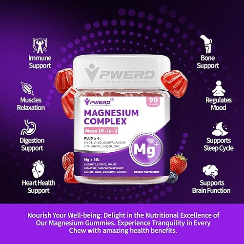 Miniatura 7 de Mega16-en-1 Gomitas complejas de citrato de magnesio glicinato para dormir para mujeres adultas, gomitas de carbonato de malato de magnesio de alta