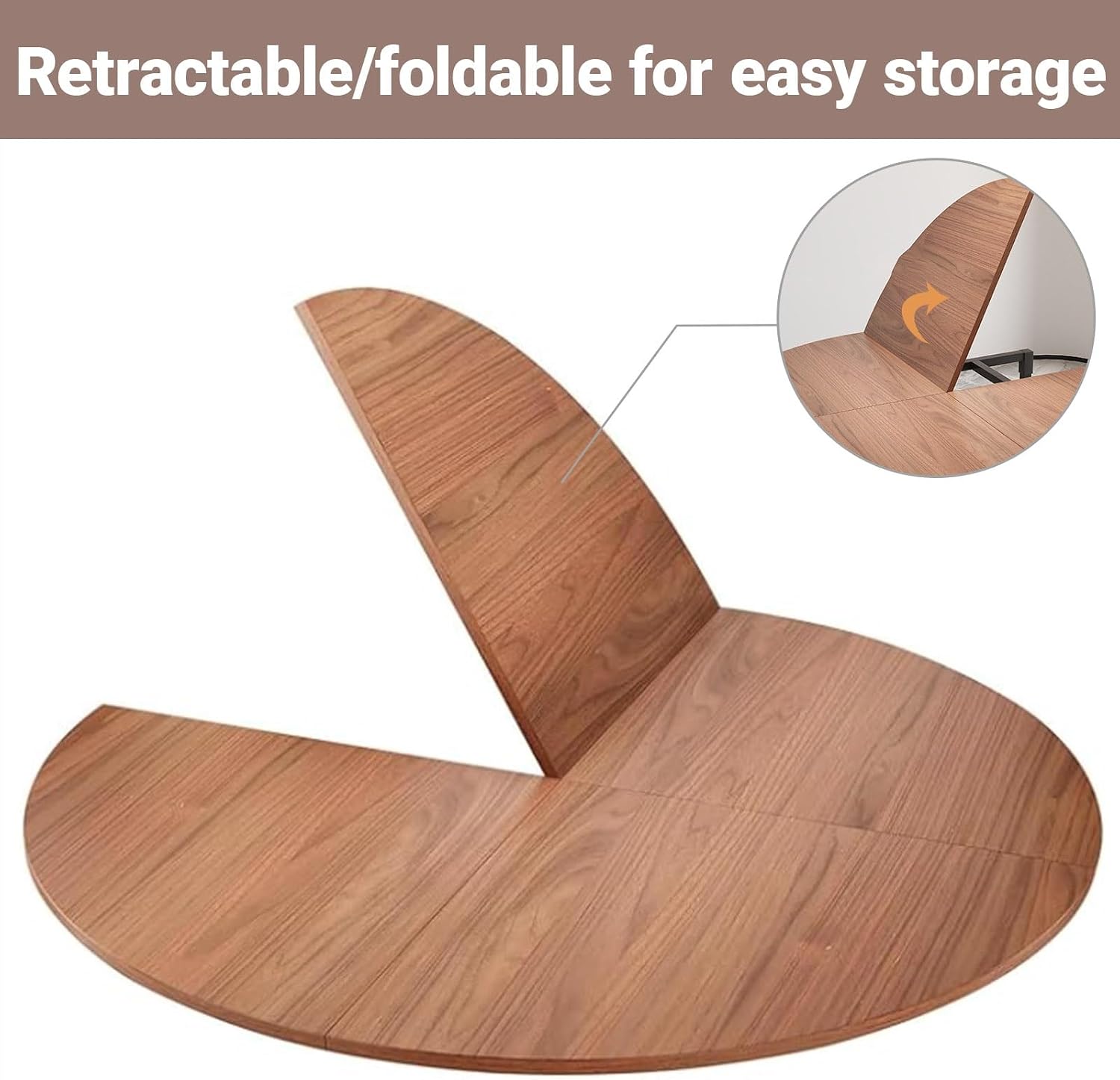 Foldable Round Table Top Extender, 120-240cm Diameter, Space-Saving Wood Table(Wood Color,2.4m/94.5in)