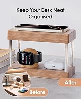 Alltripal 4-in-1 Vezeték Nélküli Éjjeli Lámpa Töltőállomás - iPhone/Apple Watch/AirPods Töltő Fa Dizájnnal, 3 Színhőmérséklet, Állítható Fén 4