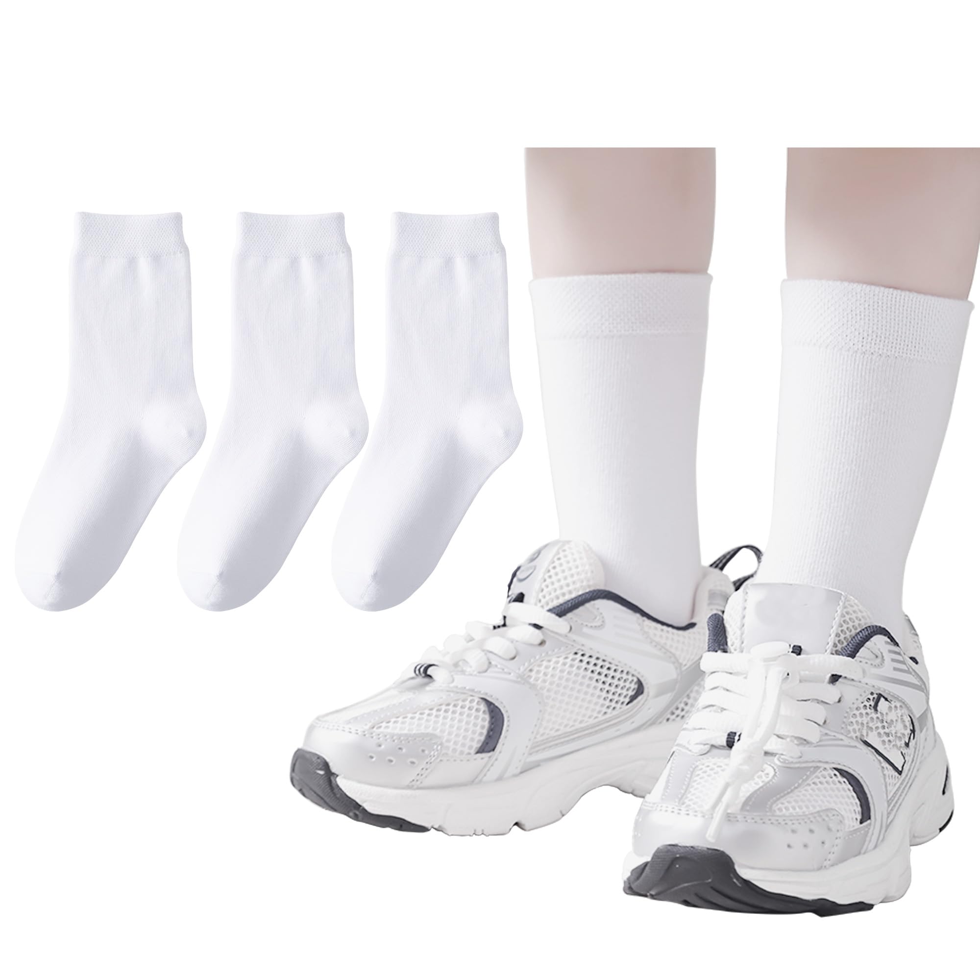 3 Pairs Boys Dress Socks Kids Girls Black Crew Uniform Sock for Toddler