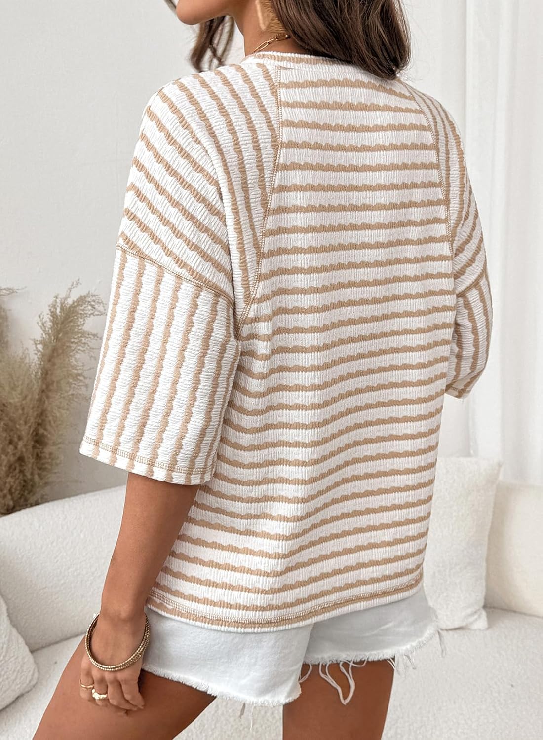 Dokotoo Womens Summer Tops Oversized Tshirts for Women Striped Color Block Short Sleeve T Shirts Crewneck Casual Tee Blouses - Image 2