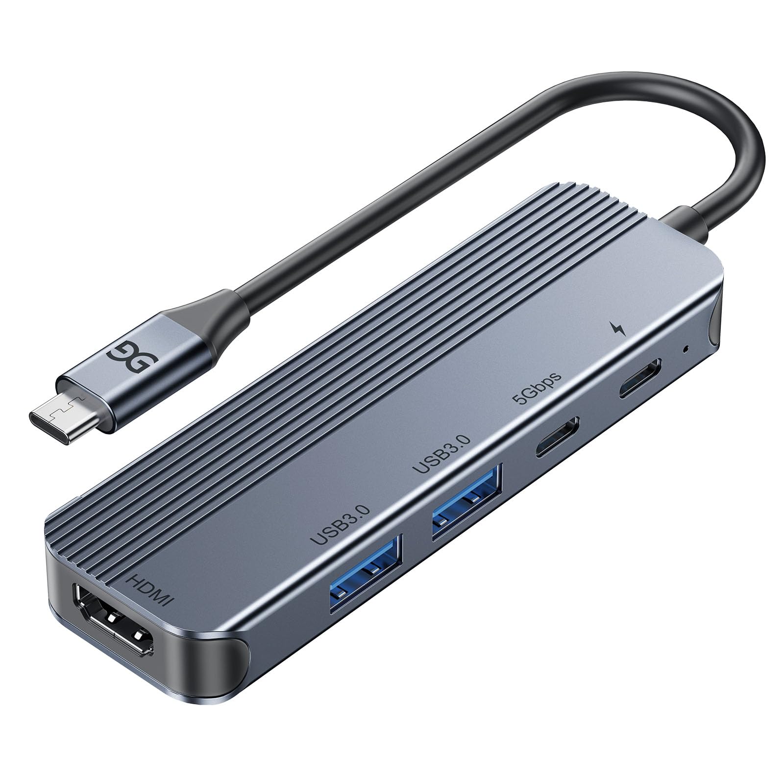 GUSGU USB C Hub with 4K HDMI (5-in-1 Gray), 2*USB 3.0, 5Gbps Type C Port, PD Charging 100W, Multiport Adapter for HP Laptop, MacBook Pro/Air, Dell Inspiron/XPS, Acer, Lenovo
