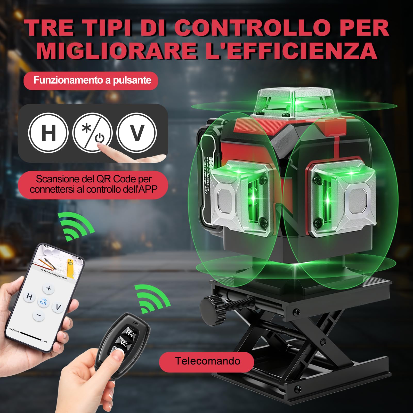 Laser a linee incrociate con treppiede, 4D 16 linee verdi, 4 X 360 °Livello Laser Autolivellante con 3600 mAh x 3 batterie ricaricabili per interni, cantiere