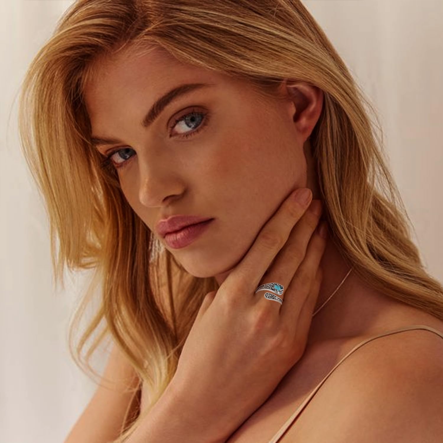 Genuine Sterling Silver Turquoise Spoon Ring - Vintage Western Thumb Rings Nature Real Western Jewelry for Women - Image 6