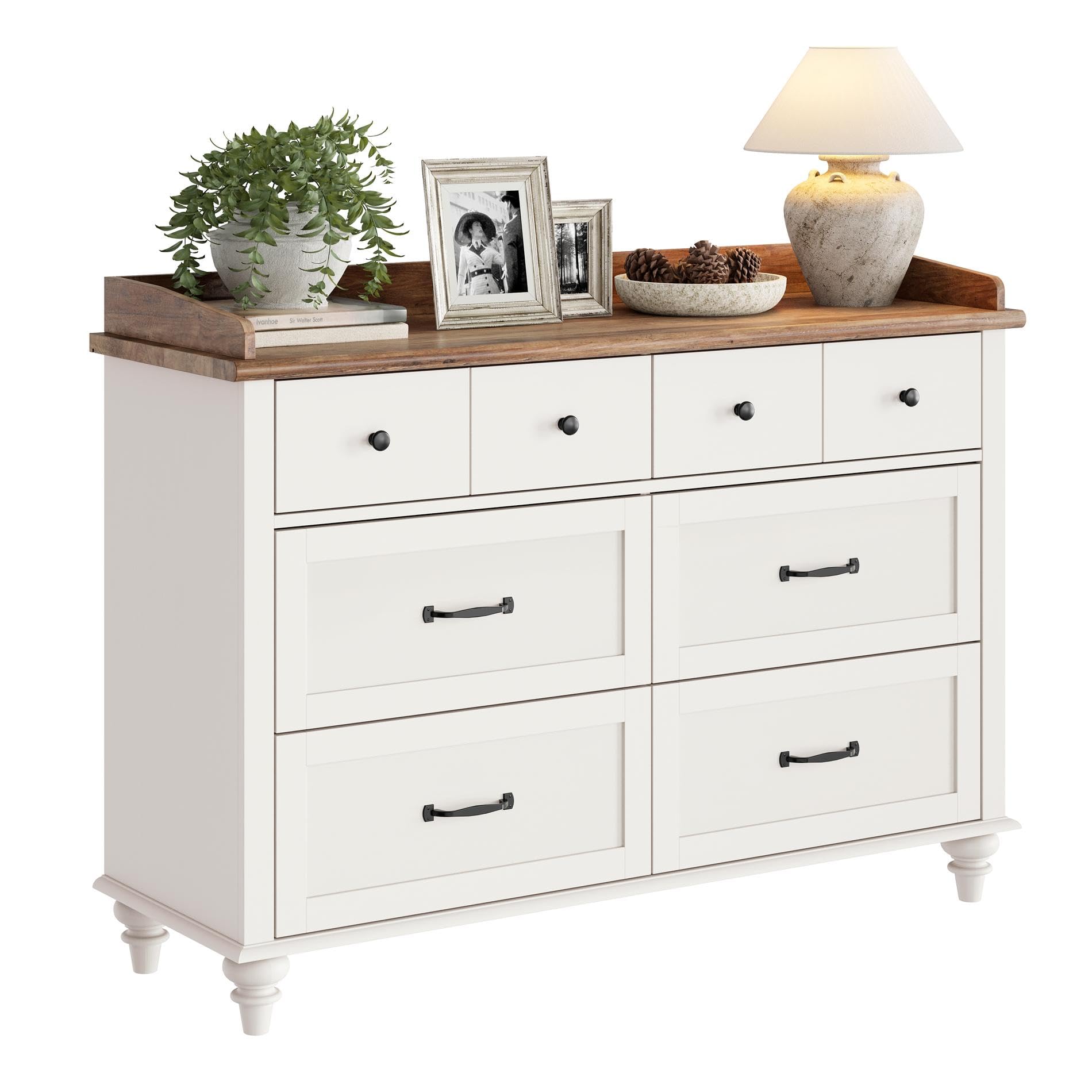 WAMPAT 6 Drawers Dresser for Bedroom, Mid Century Chest of Drawers Distressed Kids Dresser, Wooden Storage Dressers Organizer Cabinet for Living Room,