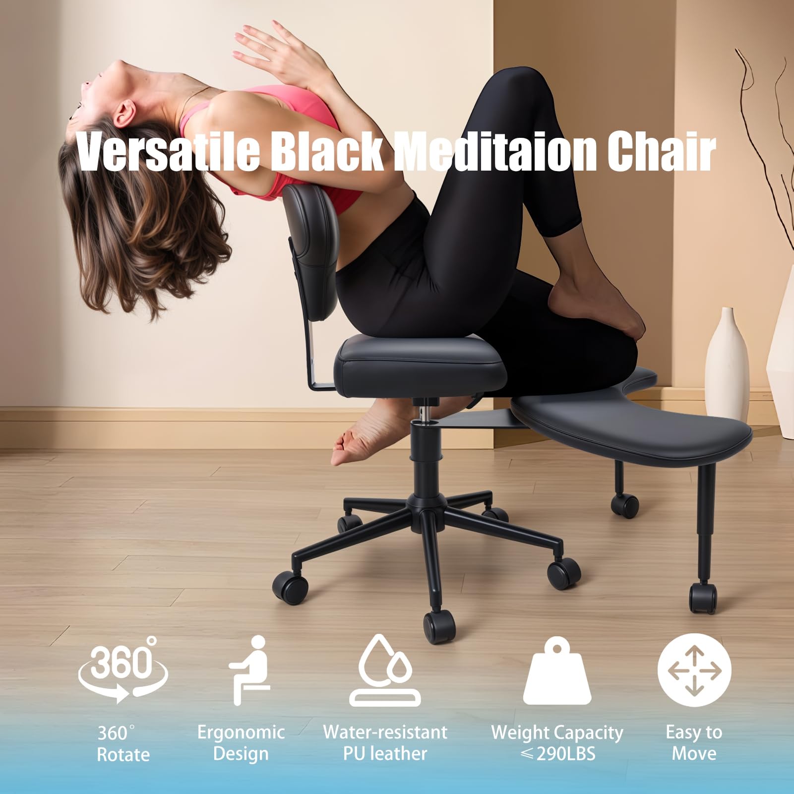 Silla de oficina ergonómica con patas cruzadas, silla de pierna cruzada con ruedas y reposapiés, silla giratoria de 360°, cojines más anchos y gruesos para silla de meditación, escritorio de