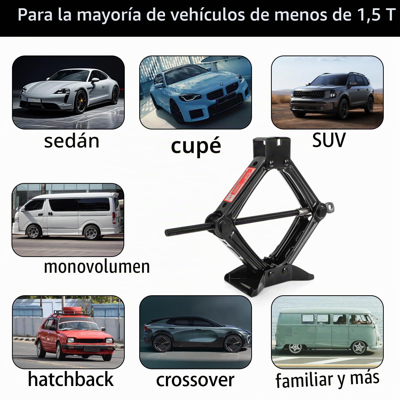 Fasmov 1.5 Ton Gato de Tijera con Llave de Carraca para Automóviles Elevador Coches Camionetas, Negro