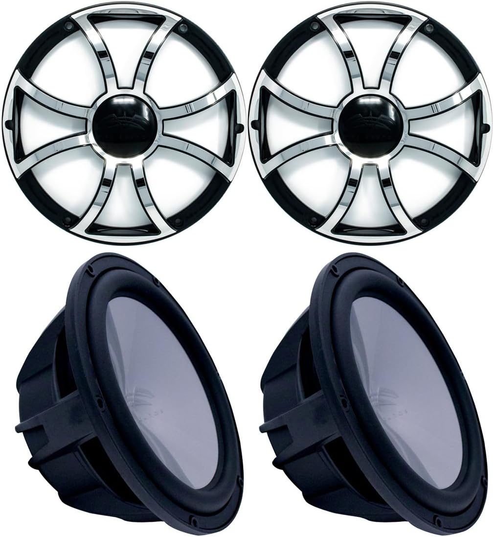 Wet Sounds Two Revo 10" Subwoofers & Grills - Black Subwoofers & Black Grills with Stainless Steel Inserts - 2 Ohm