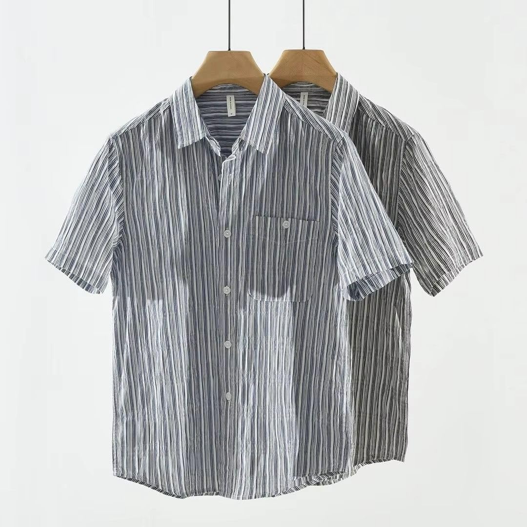 Camicetta Casual da Uomo a Righe con Colletto abbattuto, Top a Maniche Corte da Spiaggia Estivo