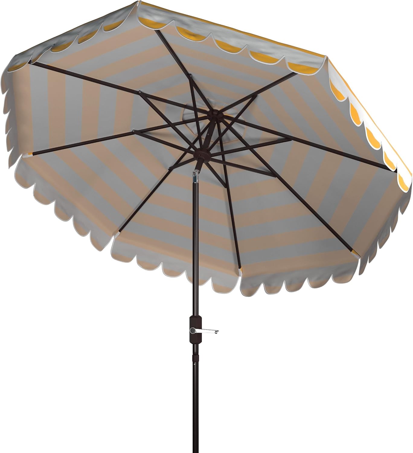 SAFAVIEH Outdoor - Vienna 9-Foot Crank Patio Umbrella - Yellow Stripe Canopy - Brown Aluminum Pole - Single Scallop Trim Design - Ideal for Patio, Deck, Poolside, Backyard (PAT8011Y)