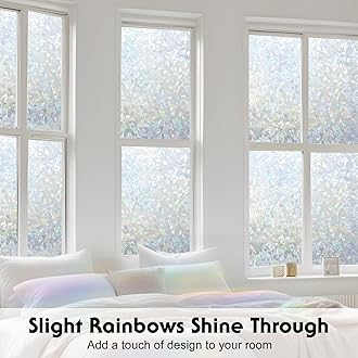Volcanics Rainbow Window Privacy Film with Installation Tools, Decorative Stained Glass Window Film, Static Window Clings, Heat Control Window Tinting Film Stickers, Grayish Silver, 35.4 x 78.7 inches