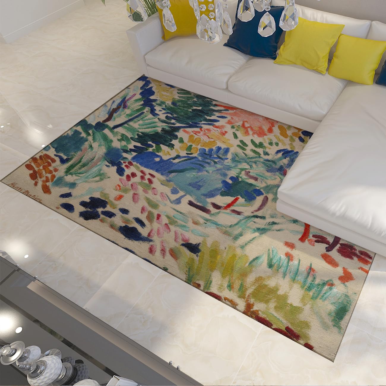 Tapis poil ras Henri Matisse lavable 80x150cm antidérapant orange