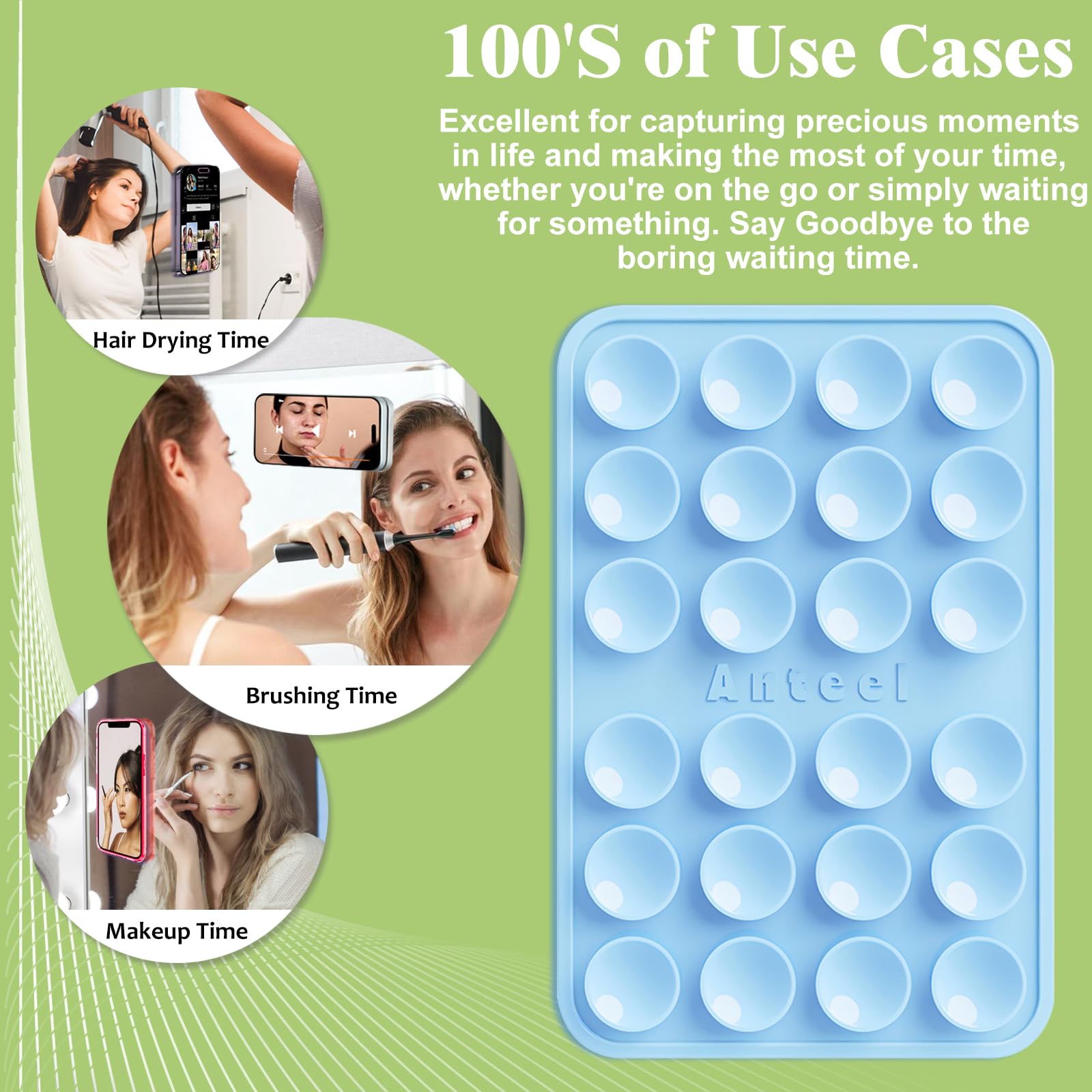 Anteel - Funda de silicona con ventosa de tamaño mediano, soporte adhesivo, potencia de succión mejorada y agarre adhesivo grueso mejorado, duradero, soporte adhesivo manos libres, 2.3 x 3.45 pulgadas