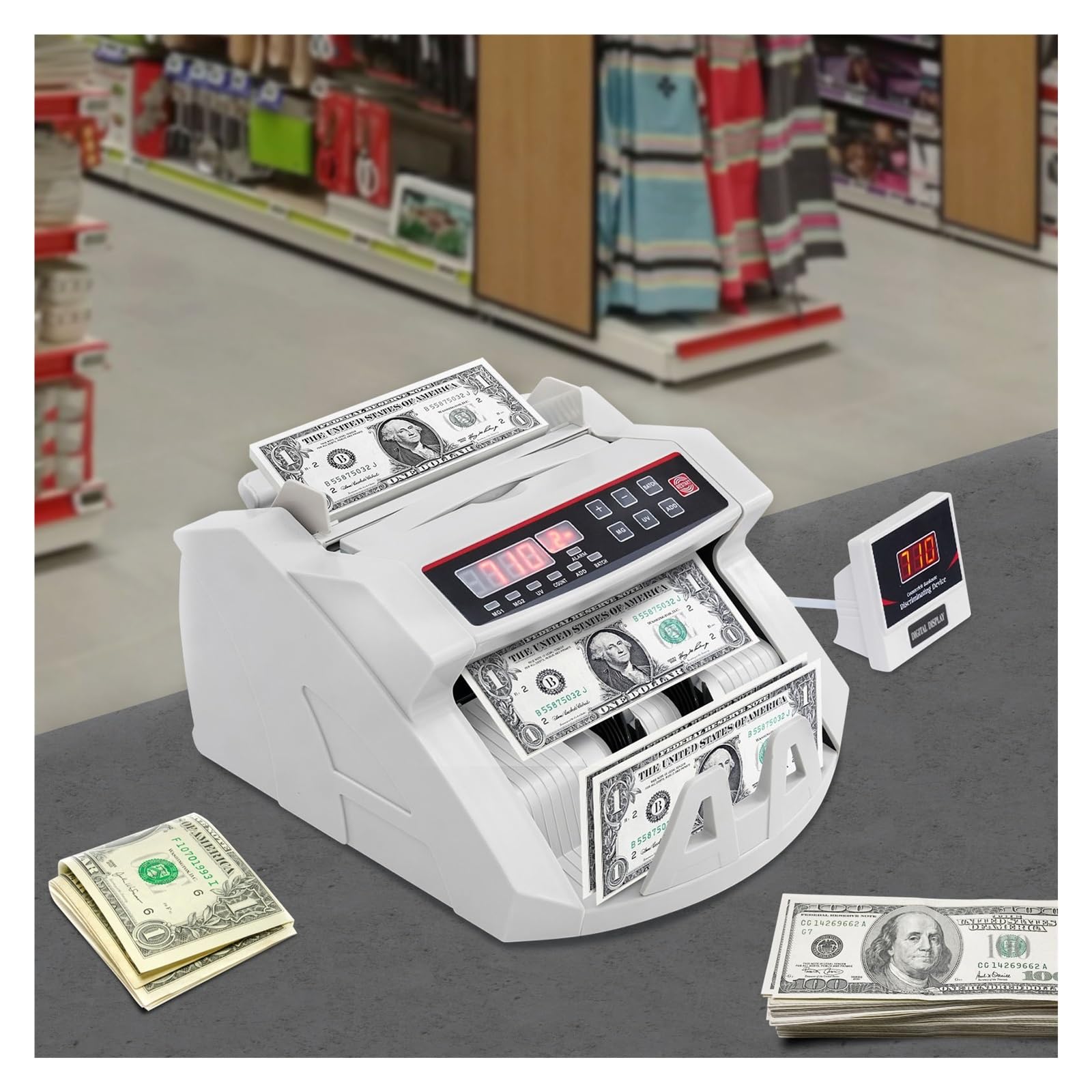 Compteur d'argent, Compteur d'argent 4 en 1, détecteur de billets et devises portable 900 billets/min for les banques